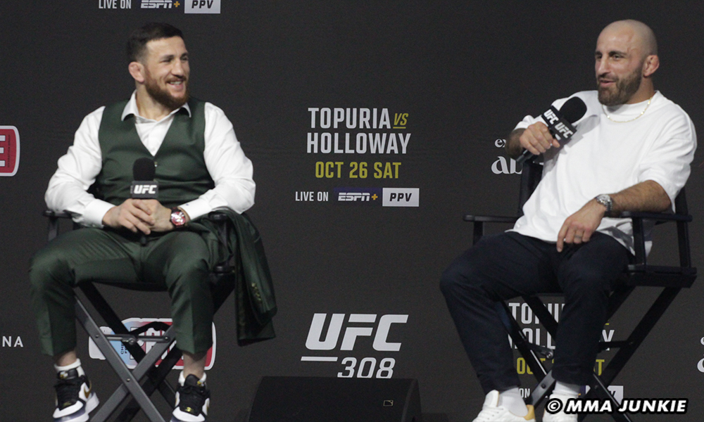 Video replay: UFC 308 Q&A with Merab Dvalishvili, Alexander Volkanovski in Abu Dhabi